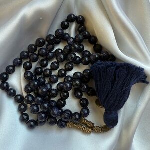 Navy Blue Faceted Mala 108 Beads Meditation Prayer Necklace 36" Luxe